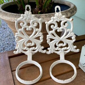 Vintage Shabby Chic Ornate Iron Wall Candle Holders - Garden Fence Planters